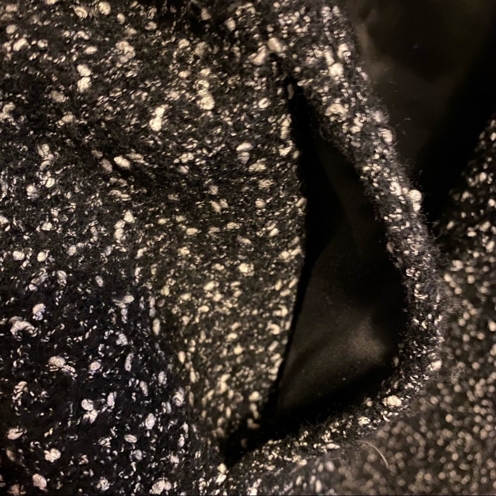 Club Monaco. Tweed Funnel Neck Wool blend coat. Black and white. - Picture 13 of 15